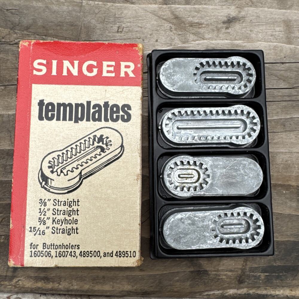 SINGER Sewing Machin Buttonholer TEMPLATES 3/8, 1/2, 15/16 Straight, 5/8 Keyhole